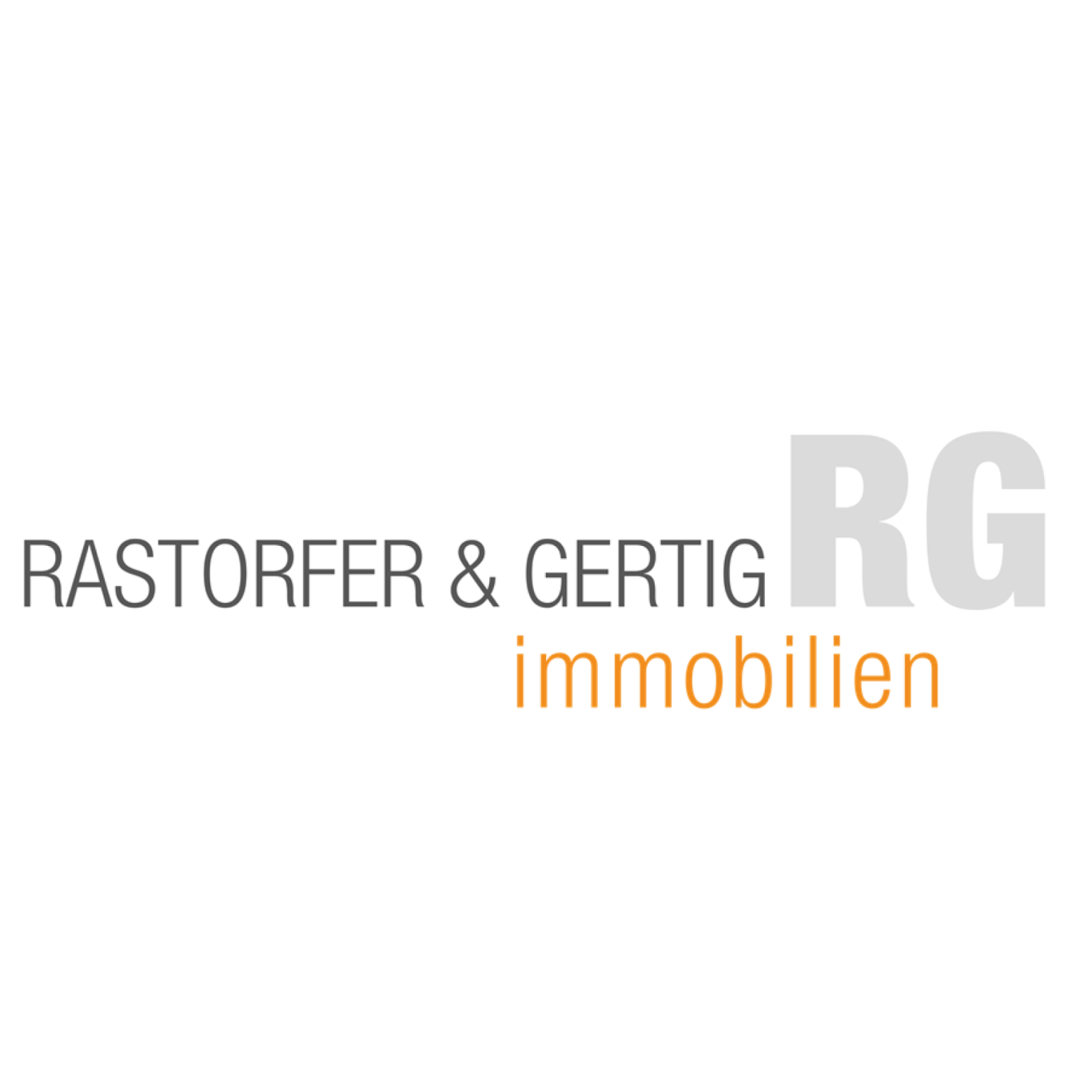 Logo von Rastorfer & Gertig Immobilien in Grau und Orange.