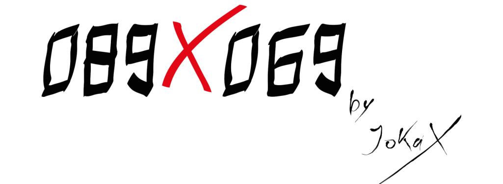 Zahlenkombination "089 x 069" mit rotem Kreuz und Unterschrift "by JoKaX ". München trifft Frankfurt.